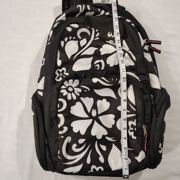 EastSport Black White Floral Backpack Multiple Compartments Adjustable Straps - Picture 11 of 16